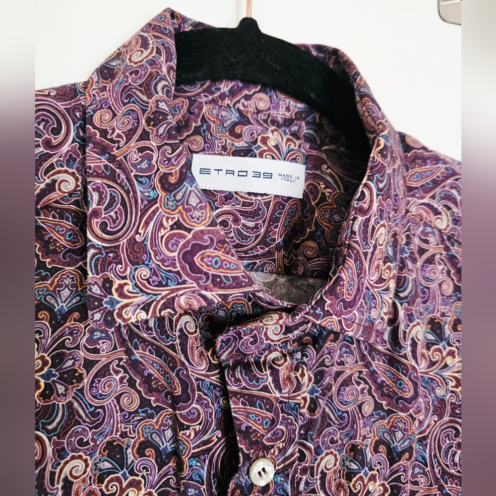 Etro Paisley 100% Cotton Retro Luxury Button Down Mens Long Sleeve Shirt